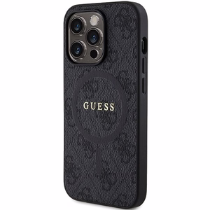 Guess viedtālruņa apvalks iPhone 15 Pro Max 6,7" GUHMP15XG4GFRK melns HC MAGSAFE PU 4G RING CLASSIC LOGO