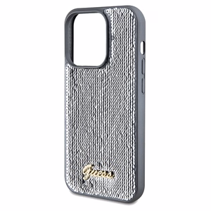 Guess Sequin Script Metal viedtālruņa apvalks iPhone 14 Pro Max – sudraba
