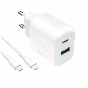 Puro PROLITE 25W USB-A / USB-C sienas lādētājs + USB-C - USB-C kabelis 1.2m - balts