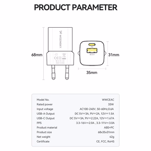 Wozinsky WWCEAC GaN USB-A USB-C 33W сетевое зарядное устройство - белое
