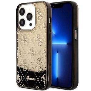 Guess GUHCP14LLC4PSGK iPhone 14 Pro 6.1" melns cietais viedtālruņa apvalks ar šķidro spīdumu 4G daļēji caurspīdīgs