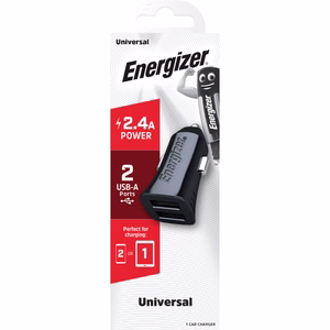Energizer Classic D12 auto lādētājs, 2 × USB-A, 12 W / 2,4 A, melns