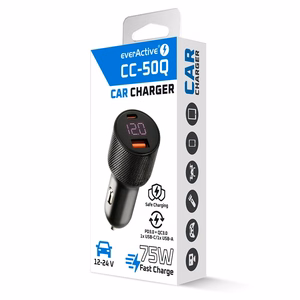 Auto lādētājs everActive CC-50Q USB QC3.0 + USB-C PD 75W