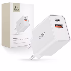 Tech-Protect NC30W USB-C PD 30W / USB-A QC 3.0 lādētājs - balts