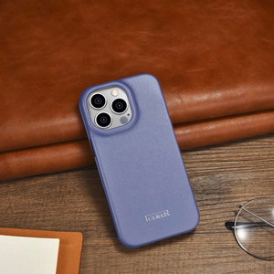 iCarer CE Premium ādas folio viedtālruņa apvalks iPhone 14 Pro Max magnētiskais atveramais ādas folio apvalks MagSafe gaiši violeta