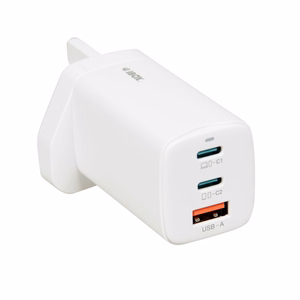 iBOX C-65 balts, GaN 65W universal charger UK plug