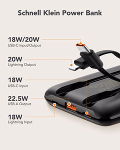 VEGER portatīvais lādētājs 10000 mAh ar iebūvētiem kabeļiem Type C / Lightning PD QC3.0 2A 22,5W C11 (W1170) melna