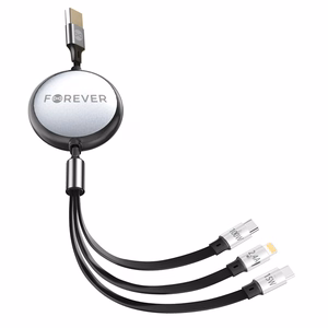 Forever 3in1 kabelis USB - Lightning + 2x USB-C 1,2 m 100W melns