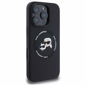 Karl Lagerfeld KLHMP16XSKCHTCK iPhone 16 Pro Max 6.9" cietais silikona viedtālruņa apvalks ar Karl & Choupette apdruku un Magnētisko MagSafe funkciju, melns