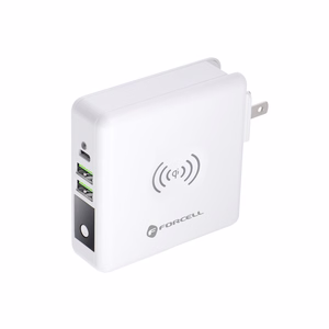 FORCELL F-ENERGY daudzfunkcionālais lādētājs 15W 4in1 ar USB/USB-C pieslēgvietu, portatīvo lādētāju 8000mAh un bezvadu uzlādi
