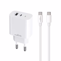 Maxlife MXTC-06-30AC PD QC lādētājs 1x USB-C 1x USB 30W balts + USB-C - USB-C kabelis 60W