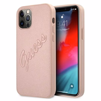 Guess GUHCP12LRSAVSRG iPhone 12 Pro Max 6.7 rozā kietais apvalks viedtālrunim Saffiano Vintage Script