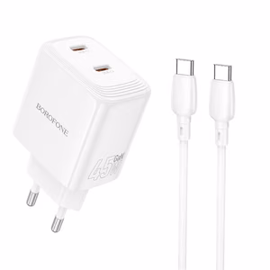 Borofone сетевое зарядное устройство BN31 Cargador GaN - 2xType C - QC 3.0 PD 45W с кабелем Type C - Type C белый