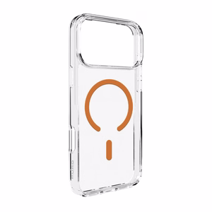 Puro Lite Mag TPU+PC viedtālruņa apvalks saderīgs ar MagSafe iPhone 17 Pro Max - caurspīdīgs ar oranžu gredzenu