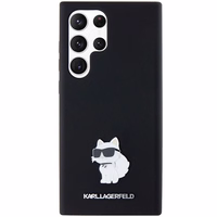 Karl Lagerfeld silikona Choupette metāla piespraude viedtālruņa apvalks Samsung Galaxy S24 Ultra - melns