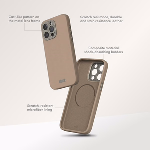 Moshi Napa MagSafe augstākās kvalitātes vegānās ādas vāciņš ierīcei iPhone 15 Pro Max, “Eggnog White” krāsā