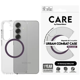 CARE by PanzerGlass Flagship Urban Combat Purple QI viedtālruņa apvalks Samsung Galaxy S25 - caurspīdīgs