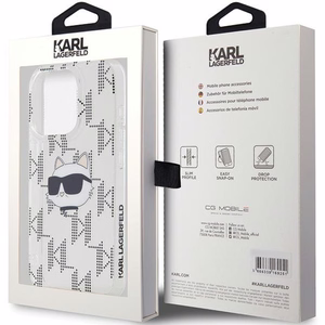 Karl Lagerfeld IML Choupette galvas un monogrammas apvalks iPhone 15 Pro - caurspīdīgs