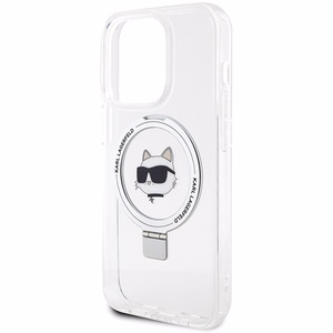 Karl Lagerfeld KLHMP15LHMRSCHH iPhone 15 Pro 6.1" balts/balts cietais apvalks ar gredzena statīvu Choupette Galva Magnētiskais
