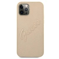 Guess GUHCP12LRSAVSLG iPhone 12 Pro Max 6.7 kietais apvalks viedtālrunim Saffiano Vintage Script zelta krāsas