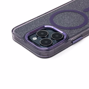 Spīdīgs magnētiskais viedtālruņa apvalks iPhone 16 Pro - violets ar spīdumiem