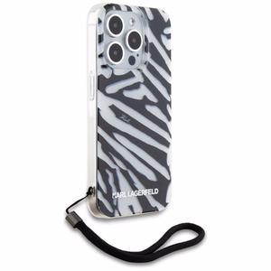 Karl Lagerfeld IML Zebra Pattern & Cord viedtālruņa apvalks iPhone 15 Pro - melns