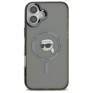 Karl Lagerfeld IML Metal Karl Head Magnētiskais iPhone 16 Plus viedtālruņa apvalks - melns