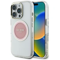 Guess IML Metal Colored Circle Classic Logo Magnētiskais viedtālruņa apvalks iPhone 16 Pro Max - rozā