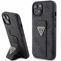 Guess viedtālruņa apvalks ar statīvu Grip Stand 4G Triangle Strass iPhone 15 - melns