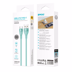 BWOO X280C Minimalist Silicone USB - USB-C kabelis 1m 3A, zaļš