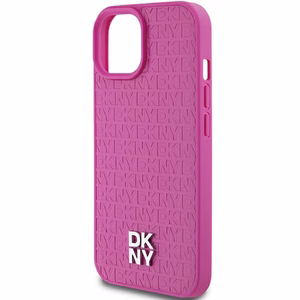 DKNY Ādas raksts metāla logotips Magnētiskais viedtālruņa apvalks iPhone 15 / 14 / 13 - rozā