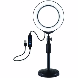 LED gredzena lampa 16cm ar galda stiprinājumu 18-28cm, USB