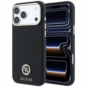 Guess Grained Round Strass Logo MagSafe vāciņš iPhone 18 Pro Max / 17 Pro Max – melns
