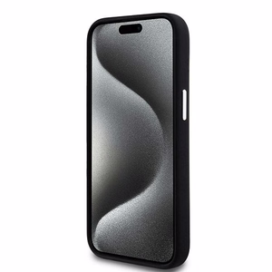 DKNY apvalks no šķidrā silikona MagSafe viedtālrunim iPhone 15 Plus / 14 Plus ar metāla logotipu - melns (m)