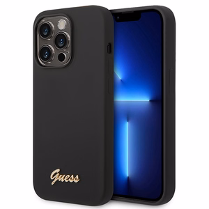 Guess GUHCP14XSLSMK iPhone 14 Pro Max 6.7" melns cietais silikona viedtālruņa apvalks Vintage Gold Logo