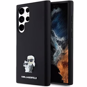 Karl Lagerfeld silikona Karl&Choupette metāla piespraude viedtālruņa apvalks Samsung Galaxy S24 Ultra - melns
