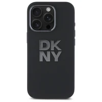 DKNY šķidrā silikona viedtālruņa apvalks ar metāla logotipu iPhone 16 Pro - melns
