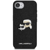 Karl Lagerfeld Fixed Glitter Karl&Choupette Heads Metal Pin viedtālruņa apvalks iPhone 16e - melns