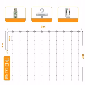 LED aizkars (300 LED spuldzītes) 3Mx3M auksti balts