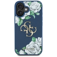 Guess Grained Roses Big 4G logo viedtālruņa apvalks iPhone 16 - zils