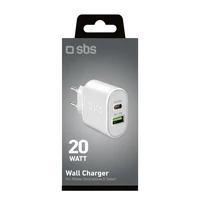 SBS TETRPD20W 20W USB-A USB-C sienas lādētājs ar Power Delivery - balts