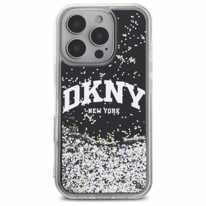 DKNY DKHCP16LLBNAEK iPhone 16 Pro 6.3" melns/melns cietais viedtālruņa apvalks Liquid Glitter Arch Logo