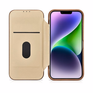 iCarer CE Premium ādas folio vāciņš iPhone 14 Plus ar MagSafe magnētisku flip vāciņu - brūnās krāsā