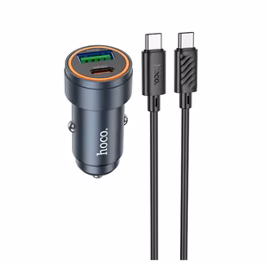 Automobiļa lādētājs Hoco USB A + USB C QC3.0 PD 30W + kabelis USB C uz USB C Z57A melns