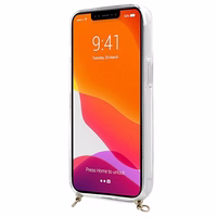 Guess GUHCP13SKC4GBGO iPhone 13 mini 5.4" caurspīdīgs cietais apvalks ar 4G brūnu siksniņu un zelta ķēdīti