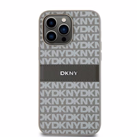 DKNY ādas mono svītra un metāla logotips viedtālruņa apvalks iPhone 14 Pro - bēšs
