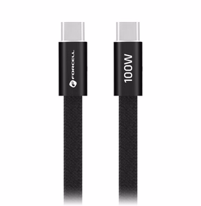 Kabelis USB C uz USB C Forcell F-Energy QC4.0 PD 5A 100W Cafule Flat 1,2 m CCFN23 melns