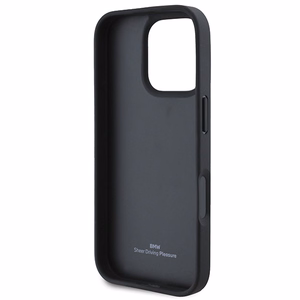 BMW ādas apvalks ar karsto zīmogu iPhone 16 Pro Max - melns