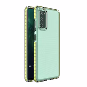 Spring apvalks caurspīdīgs TPU gēla aizsargvāks ar krāsainu rāmi Samsung Galaxy A72 4G dzeltens