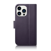 iCarer Viedtālruņa apvalks 2in1 no ādas ar atlokāmu vāciņu Anti-RFID tumši violetais iPhone 14 Pro (WMI14220726-DP)